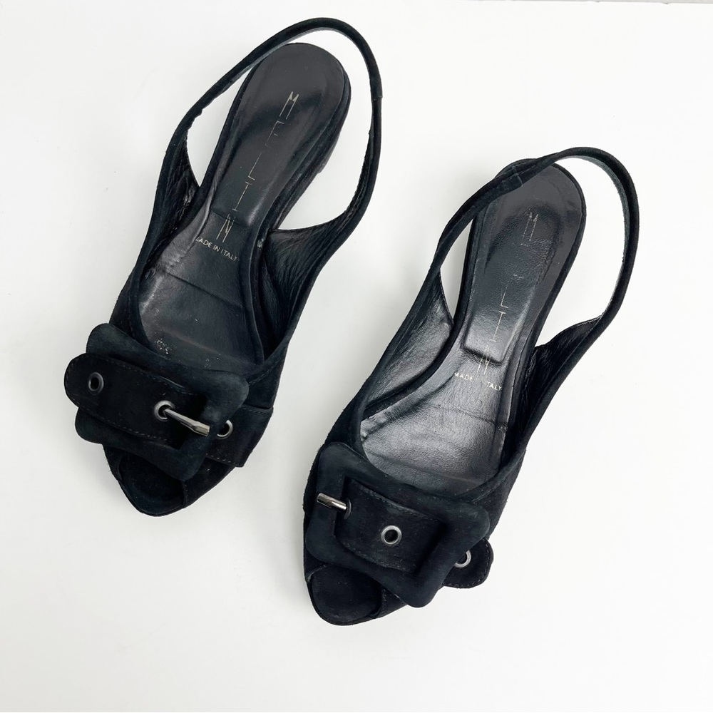 Melin Black Suede Peeptoe Wedge Shoe Size 38